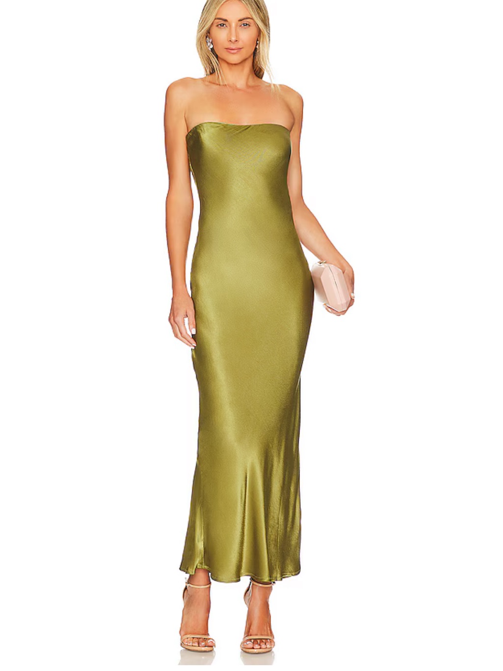 Sndys X Revolve Olive Green Strapless Satin Slip Dress